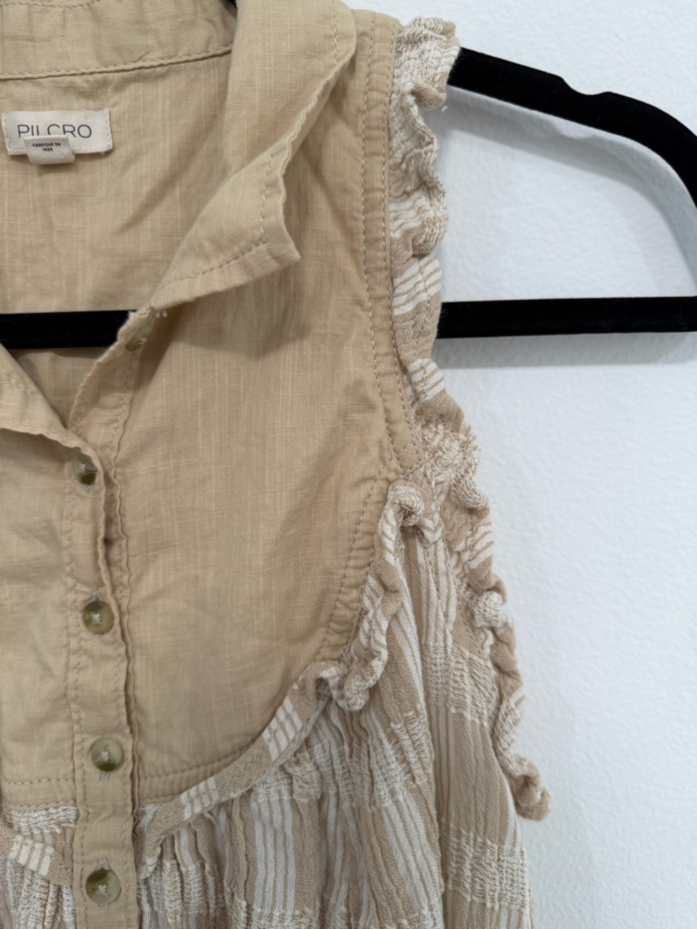 Anthropologie Ruffle Sleeveless Boho Blouse Neutral Romantic Top Size S - Picture 5 of 7